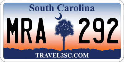 SC license plate MRA292