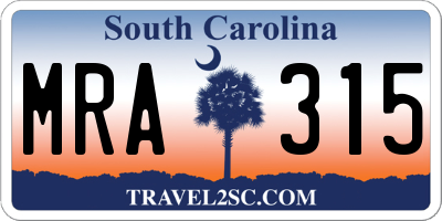 SC license plate MRA315