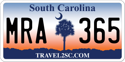 SC license plate MRA365
