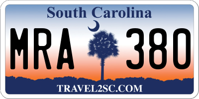 SC license plate MRA380