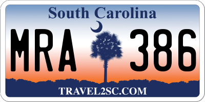 SC license plate MRA386