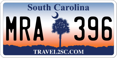 SC license plate MRA396