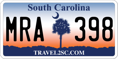 SC license plate MRA398