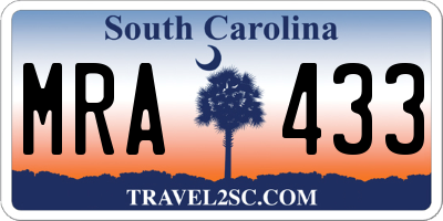 SC license plate MRA433