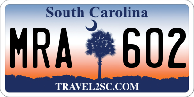 SC license plate MRA602