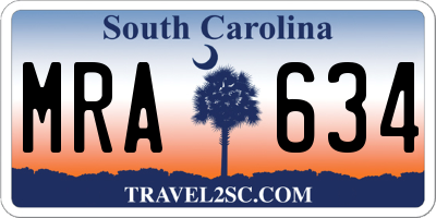 SC license plate MRA634