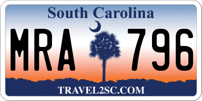 SC license plate MRA796