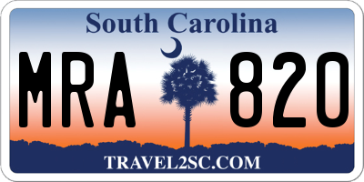 SC license plate MRA820