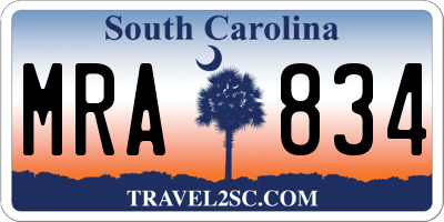 SC license plate MRA834