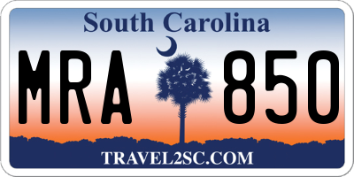 SC license plate MRA850