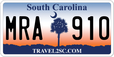 SC license plate MRA910