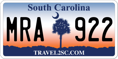 SC license plate MRA922