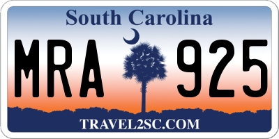 SC license plate MRA925