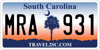 SC license plate MRA931