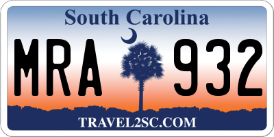 SC license plate MRA932