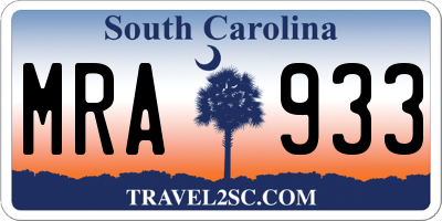 SC license plate MRA933