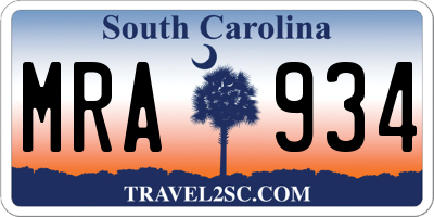 SC license plate MRA934
