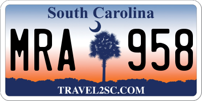 SC license plate MRA958