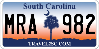 SC license plate MRA982