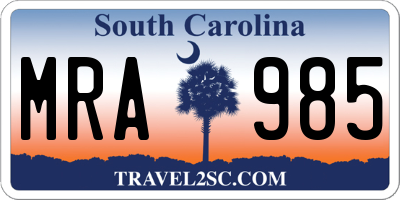 SC license plate MRA985
