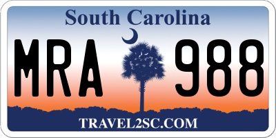 SC license plate MRA988