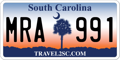 SC license plate MRA991