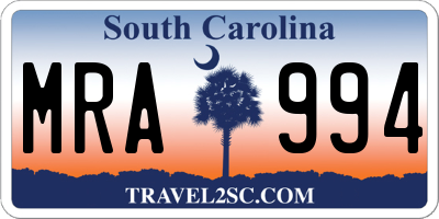 SC license plate MRA994