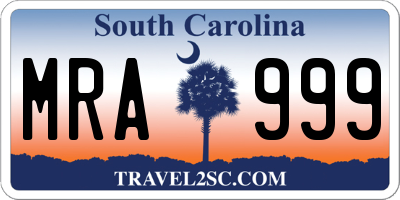 SC license plate MRA999