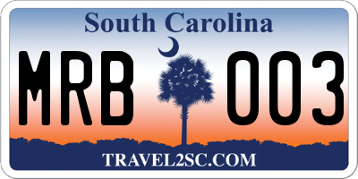 SC license plate MRB003