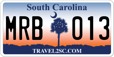 SC license plate MRB013