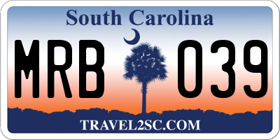 SC license plate MRB039