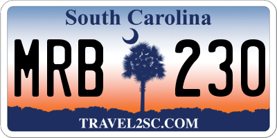 SC license plate MRB230