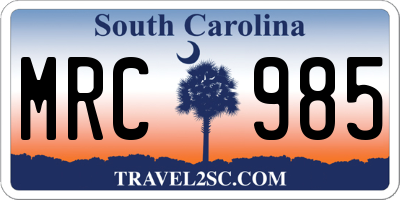 SC license plate MRC985