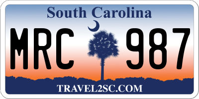 SC license plate MRC987