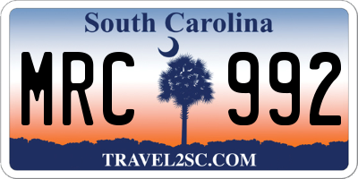 SC license plate MRC992