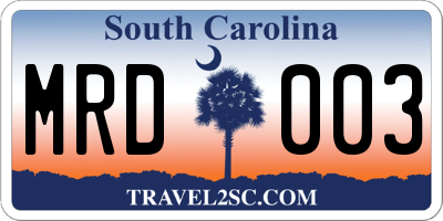 SC license plate MRD003