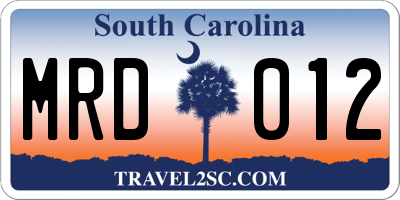 SC license plate MRD012