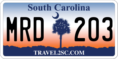 SC license plate MRD203