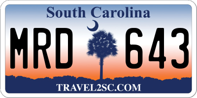 SC license plate MRD643