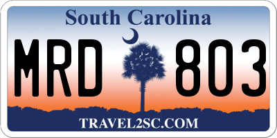SC license plate MRD803