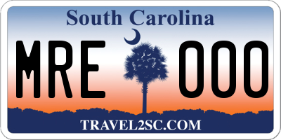 SC license plate MRE000
