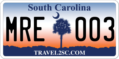 SC license plate MRE003
