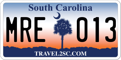 SC license plate MRE013