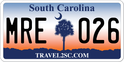 SC license plate MRE026