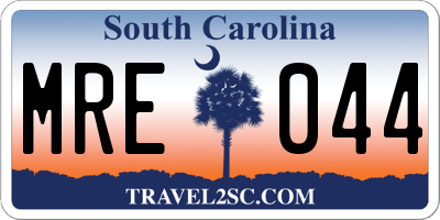 SC license plate MRE044