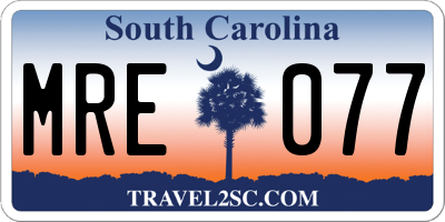 SC license plate MRE077