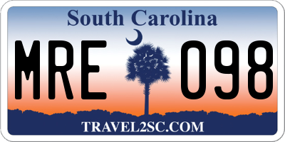 SC license plate MRE098