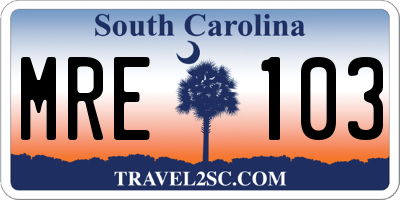 SC license plate MRE103