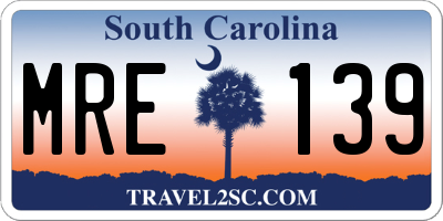 SC license plate MRE139