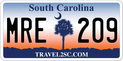 SC license plate MRE209